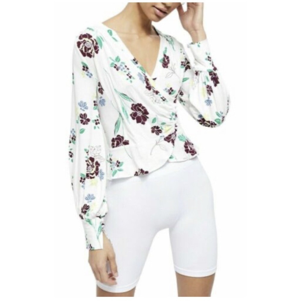 Free People Saturday Night Top Ivory Combo Floral Peplum Blouse Size S